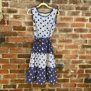 1970s 1980s Apple Print Tiered Dress